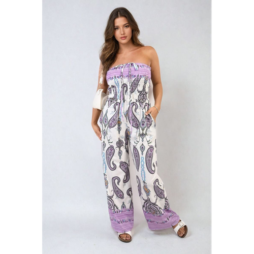 Shirred Strapless Printed Jumpsuit