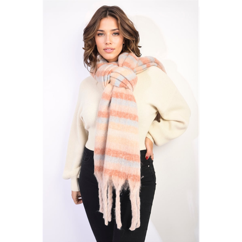 Striped Soft Comfortable Oversized Chunky Scarf With Tassel