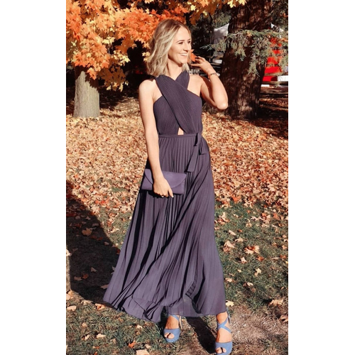 Pleated Crossover Maxi Dress