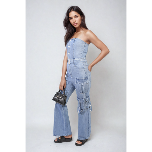 Multi Pockets Strapless Cargo Jumpsuit