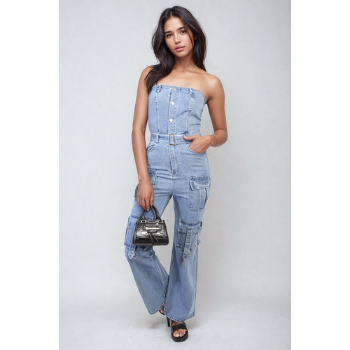 Multi Pockets Strapless Cargo Jumpsuit