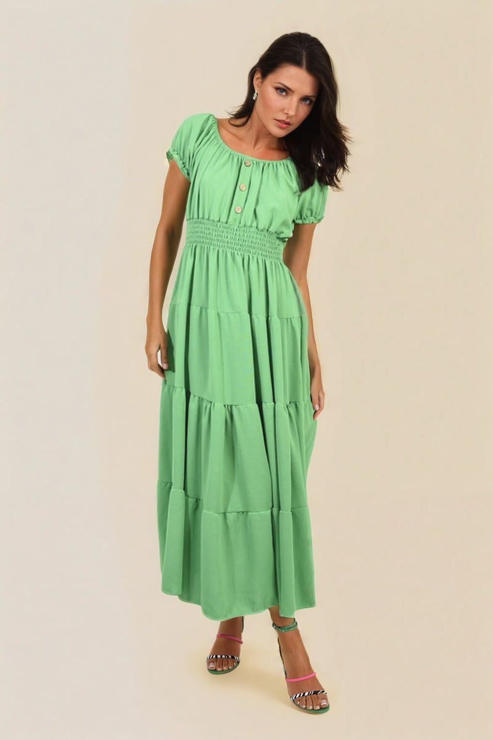 Women's Smocked Waist Tiered Midi Dress
