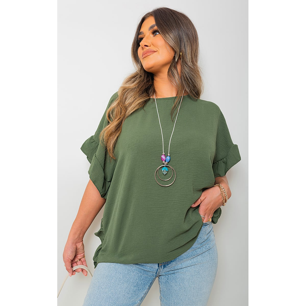 Women's Frill Sleeve Top With Chain