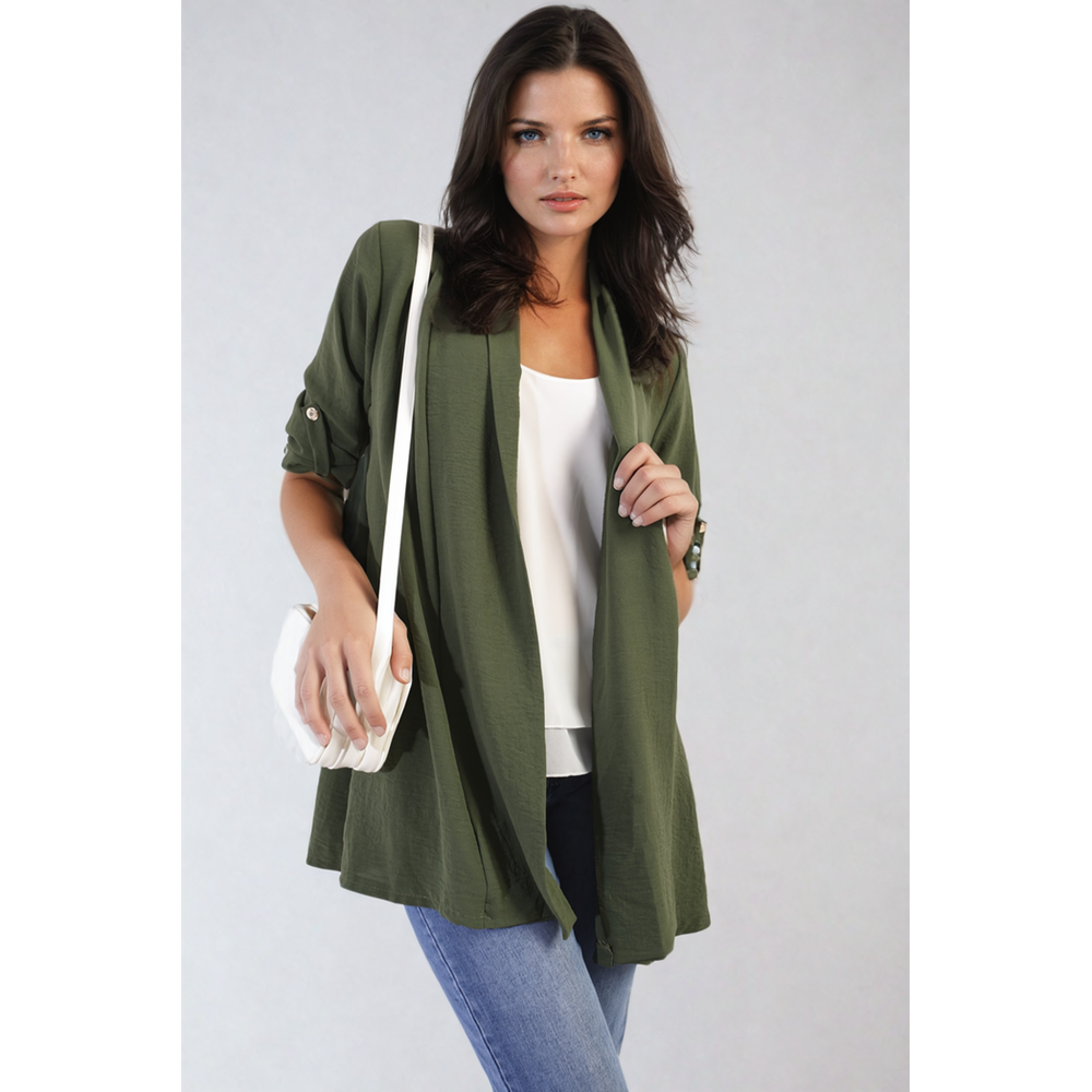 Open Front Roll Up Sleeve Cardigan