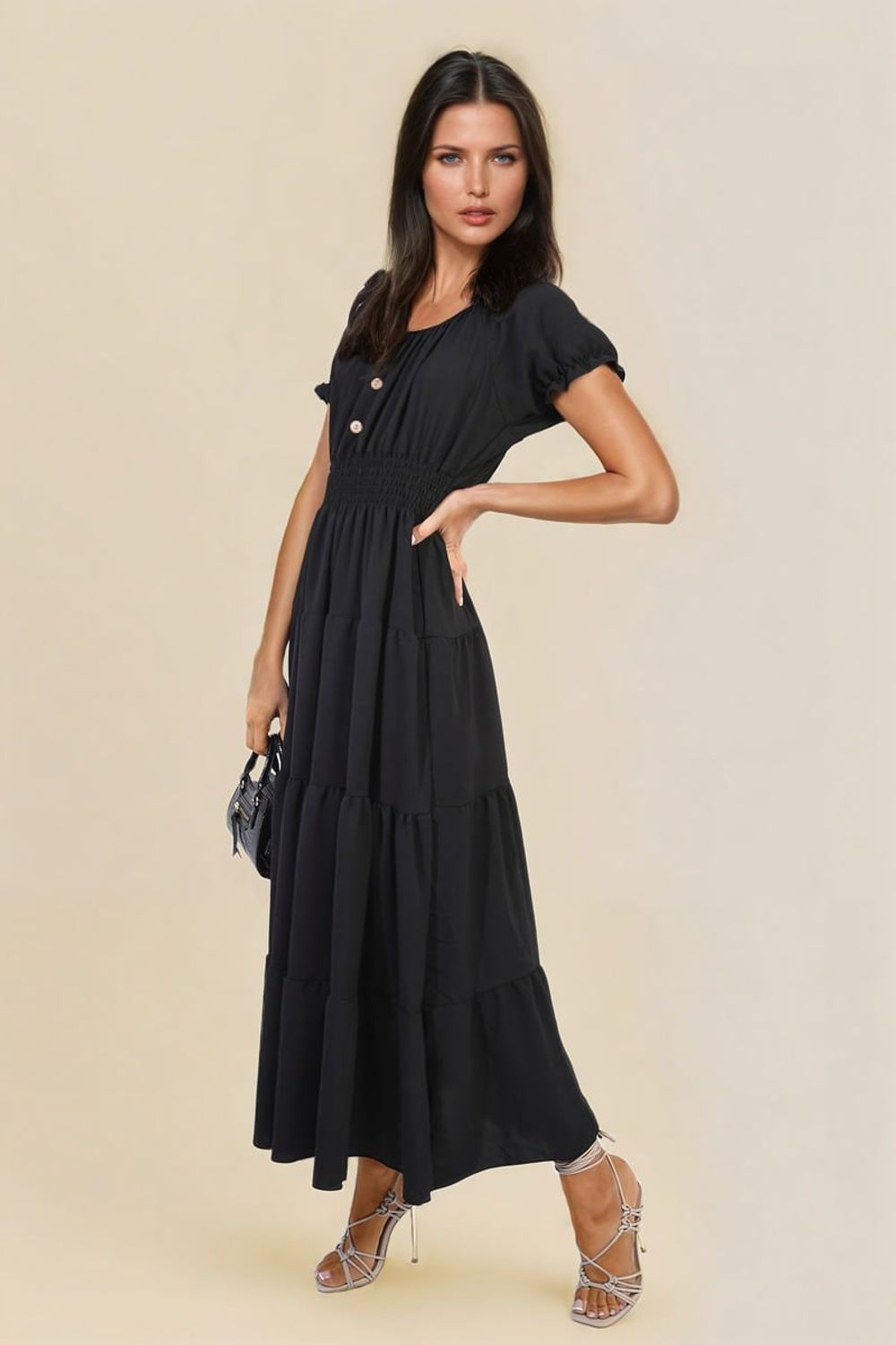 Women's Smocked Waist Tiered Midi Dress