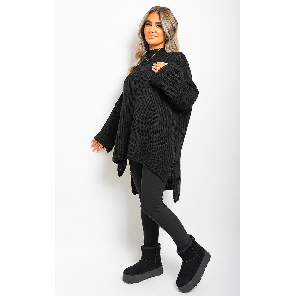 High Neck Oversized Long Sleeve Knitted Jumper