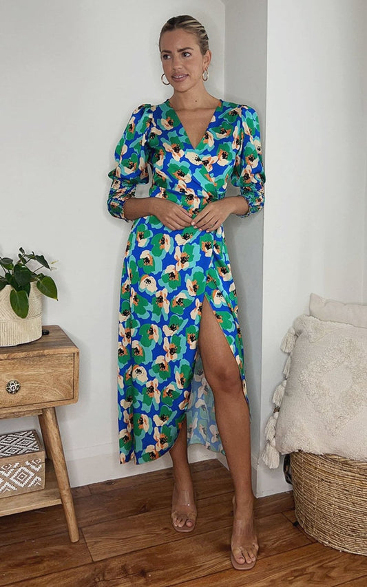 Wrap Front Printed Midi Dress