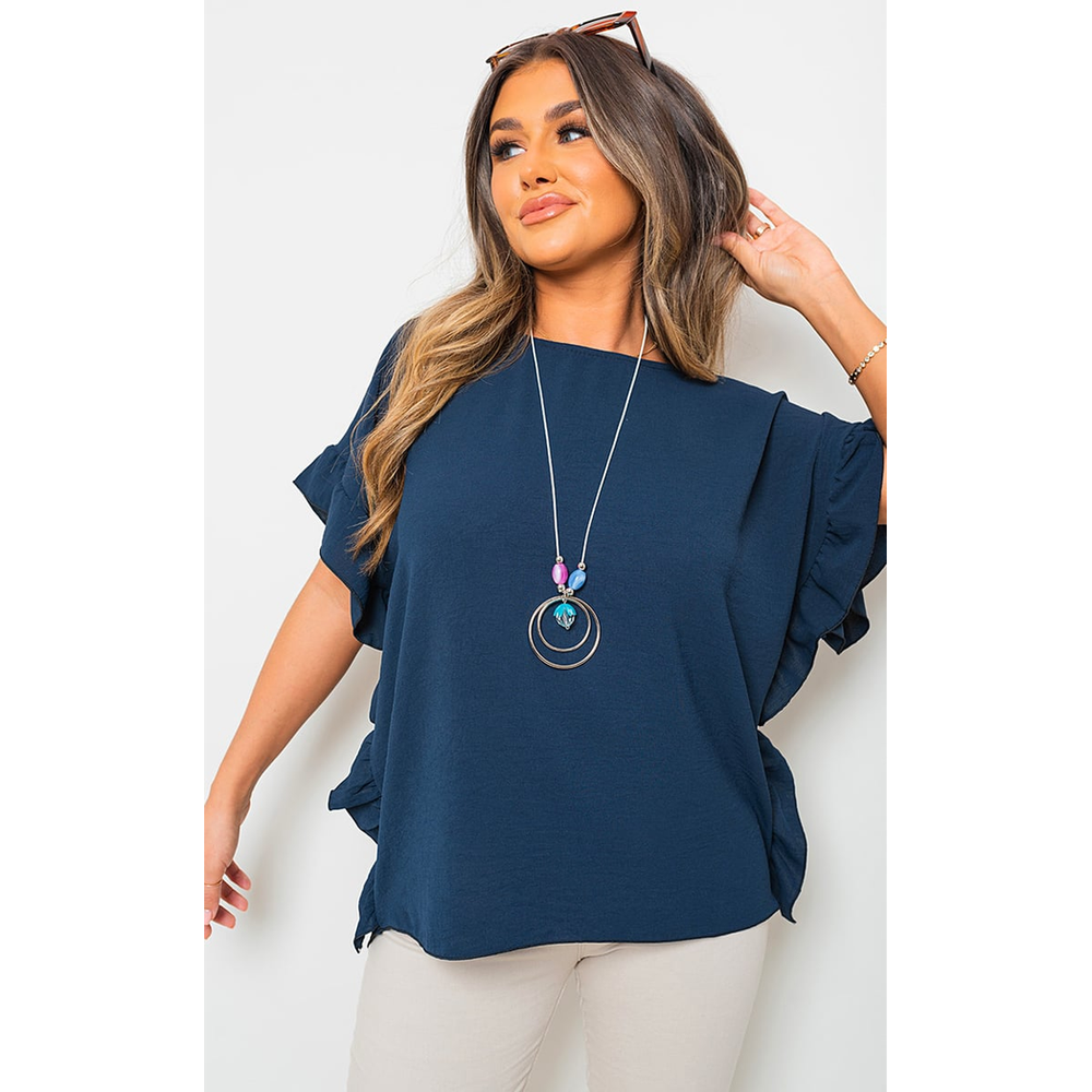 Women's Frill Sleeve Top With Chain