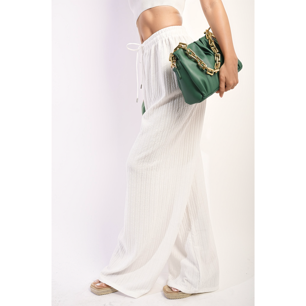 Textured Wide Leg Drawstring Trousers