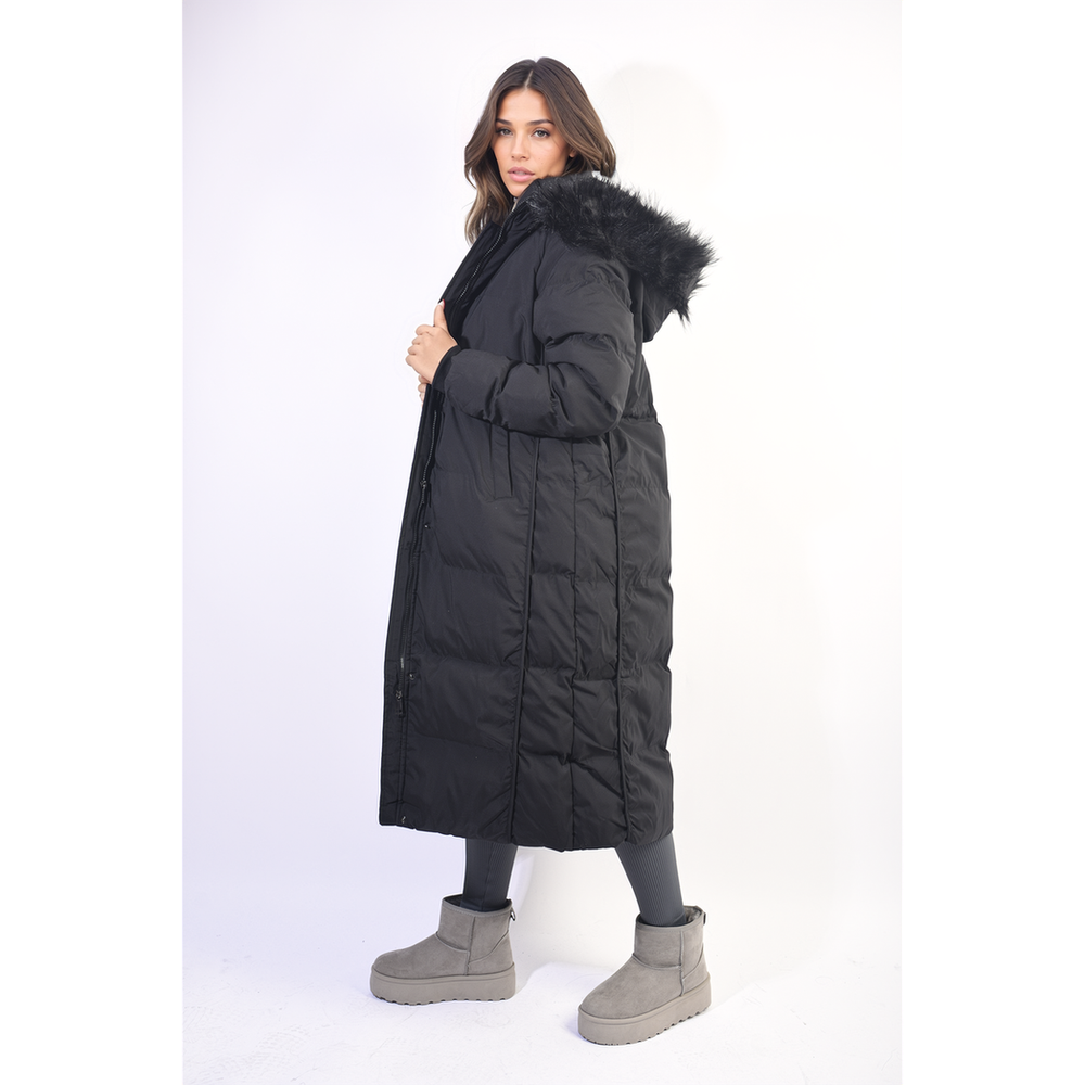 Longline Faux Fur Hooded Puffer Jacket