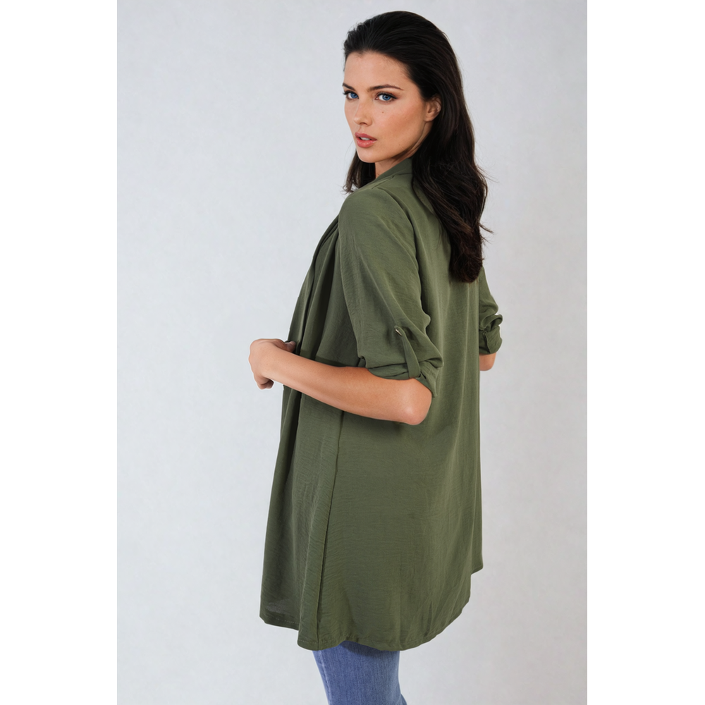 Open Front Roll Up Sleeve Cardigan