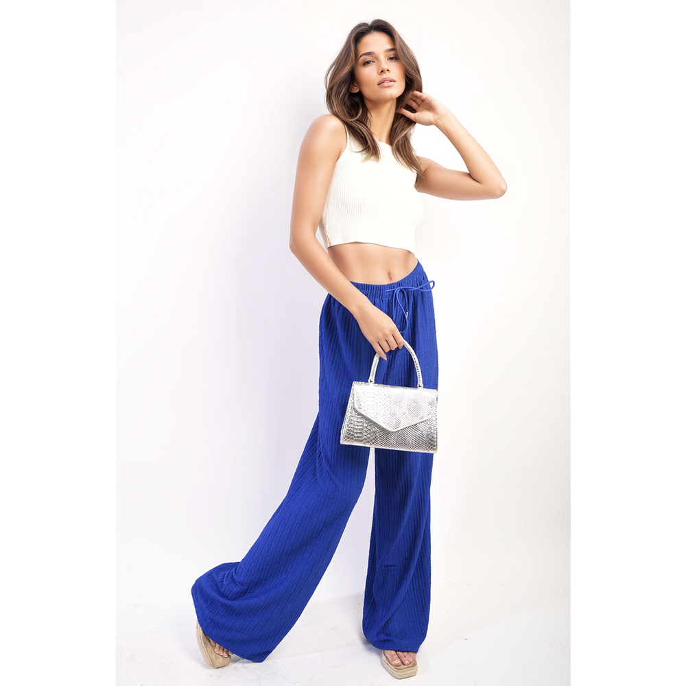 Textured Wide Leg Drawstring Trousers