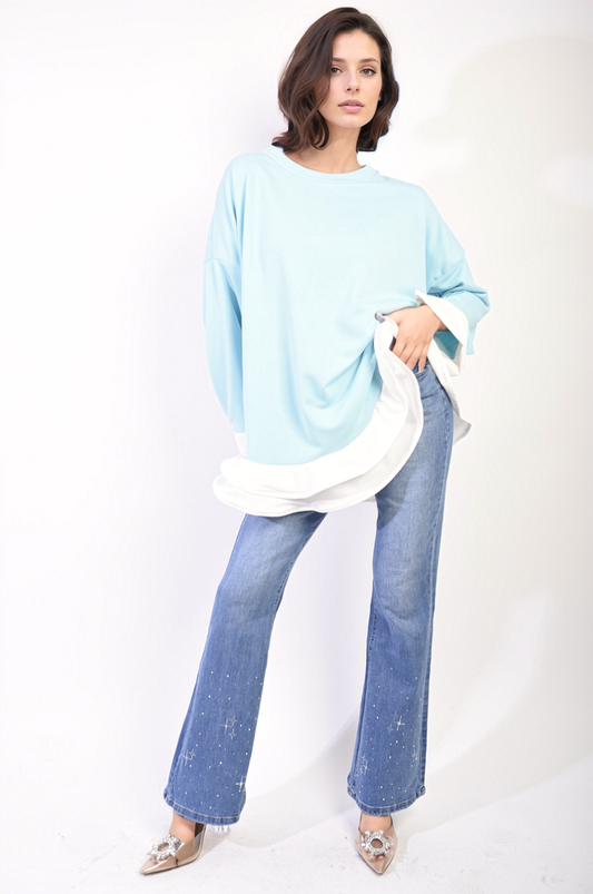 Contrast Ruffled Hem Top