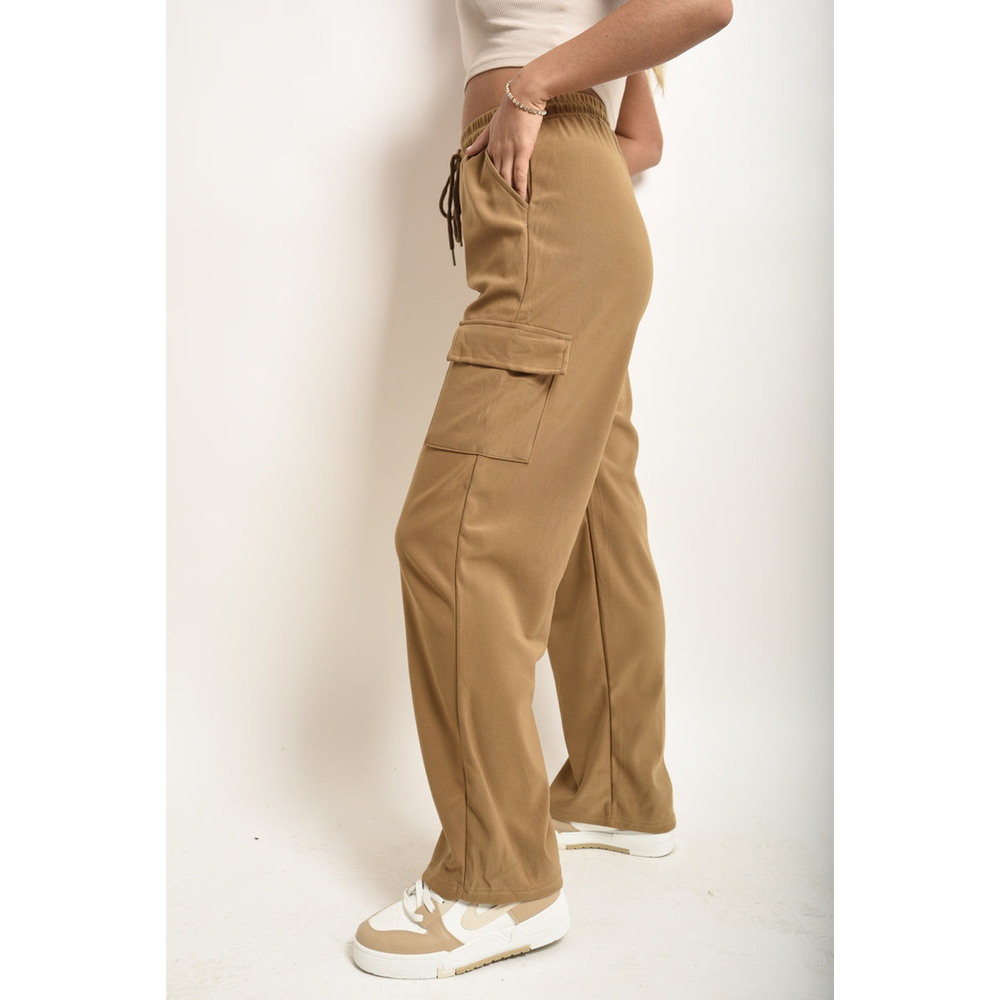 Wide Leg Drawstring Waist Flap Pocket Trouser