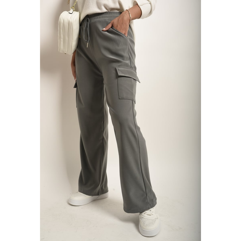 Wide Leg Drawstring Waist Flap Pocket Trouser