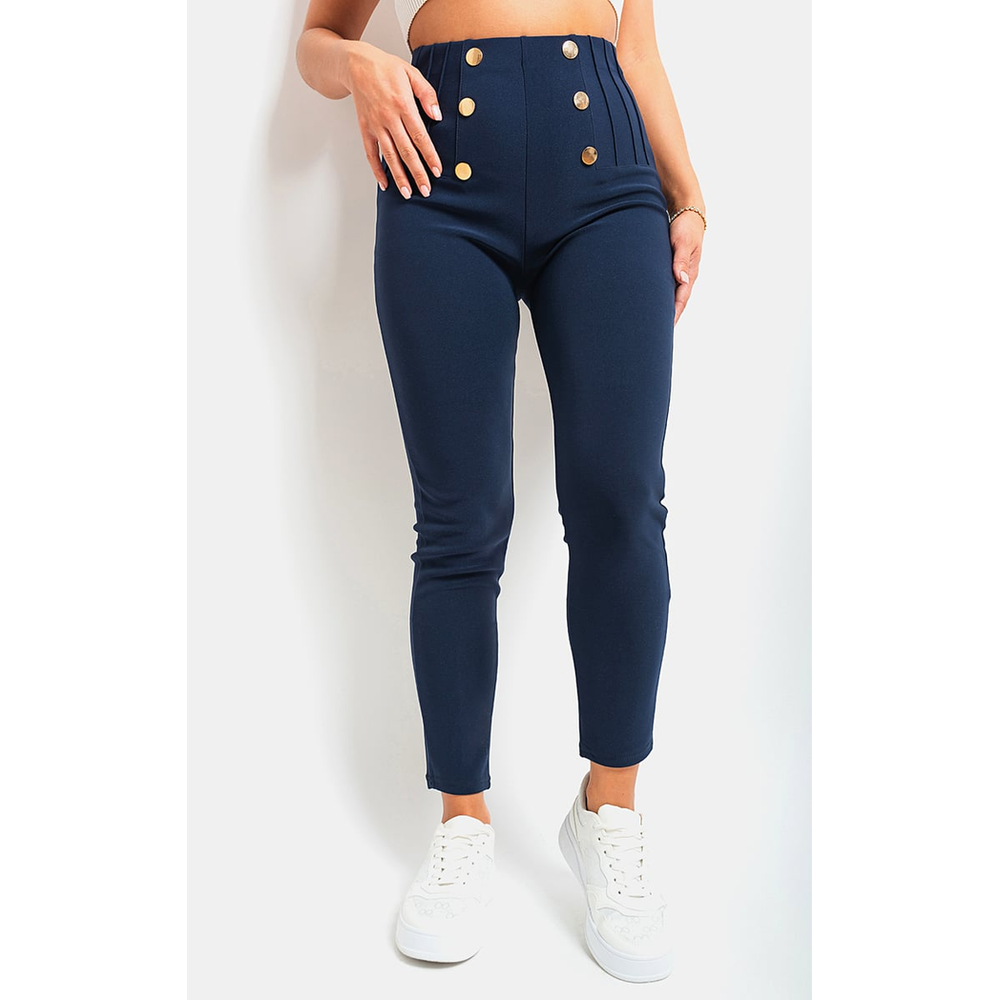 Women's High Waisted Trousers With Button Detail