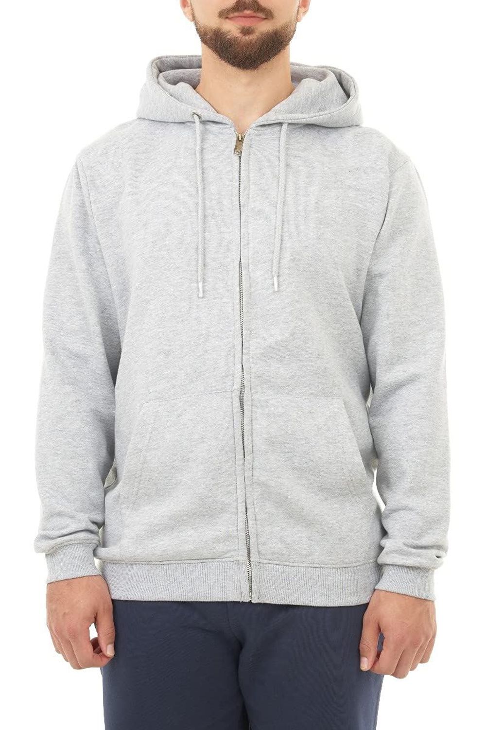 BASIC MENS ZIPPER HOODIE GREY S