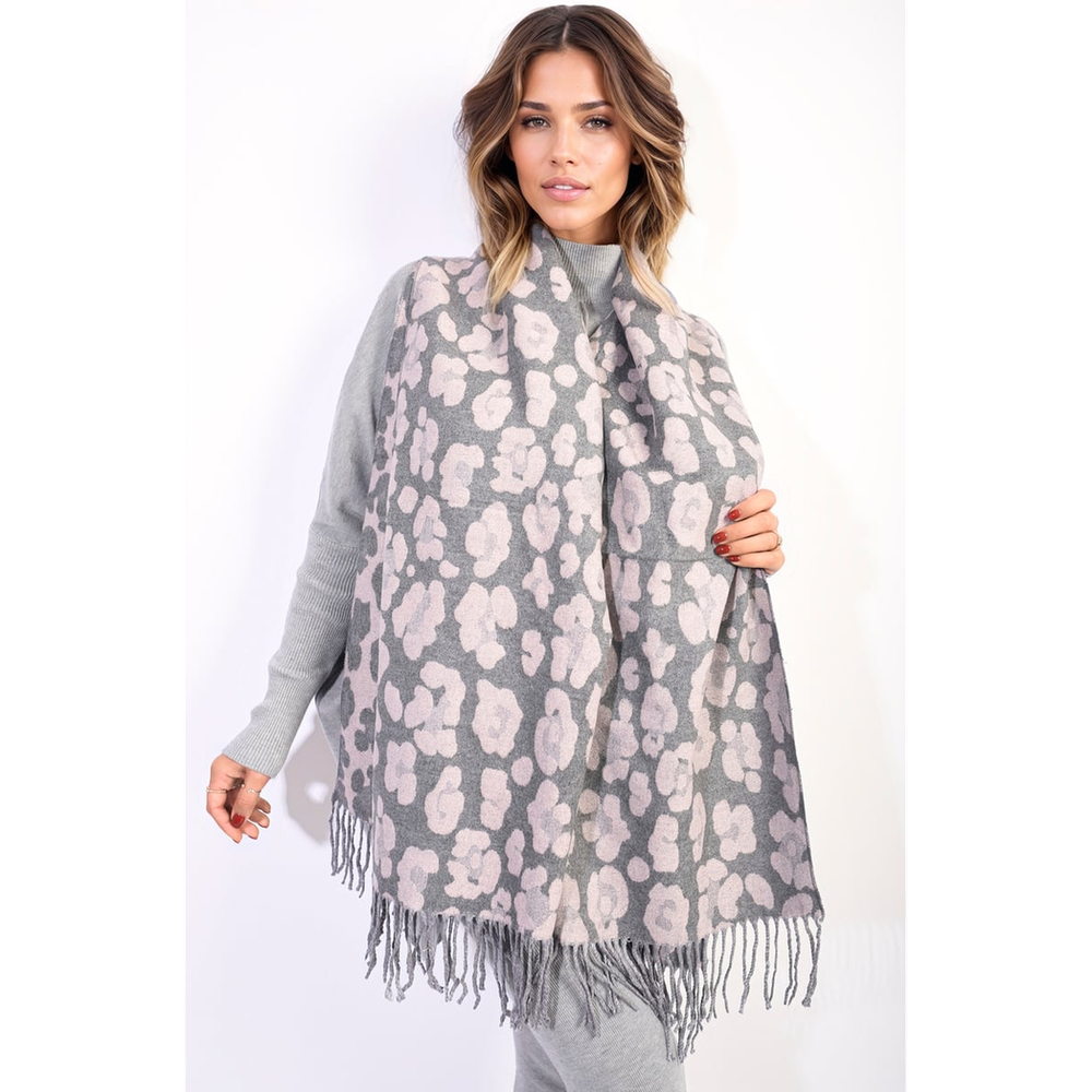 Animal Print Scarf With Tassel