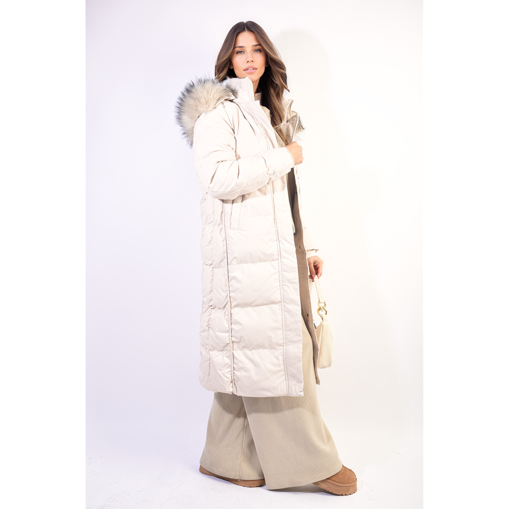 Longline Faux Fur Hooded Puffer Jacket