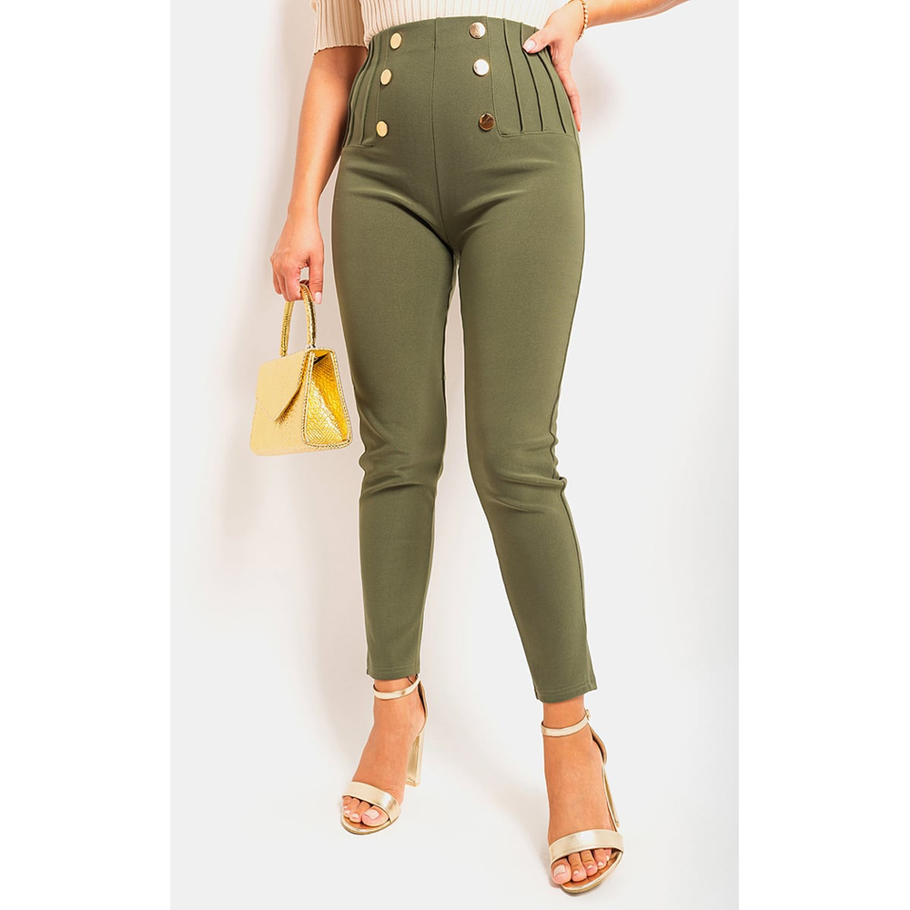 Women's High Waisted Trousers With Button Detail