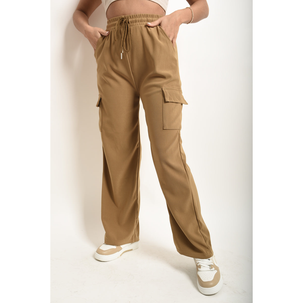 Wide Leg Drawstring Waist Flap Pocket Trouser