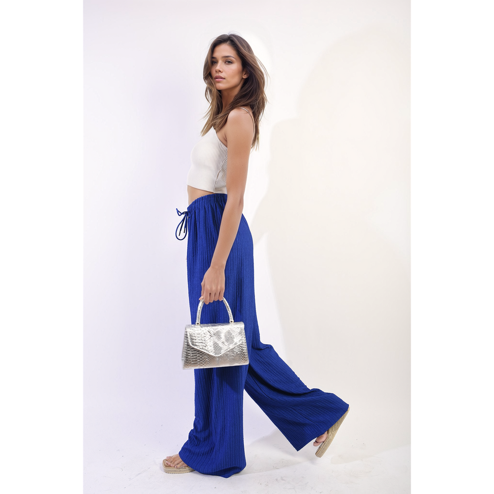 Textured Wide Leg Drawstring Trousers