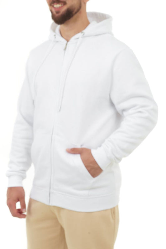 BASIC MENS ZIPPER HOODIE WHITE M