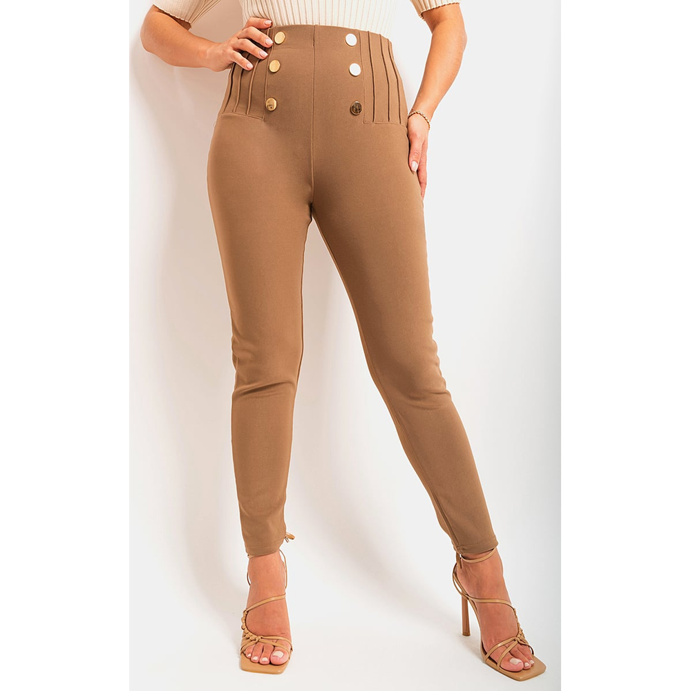 Women's High Waisted Trousers With Button Detail