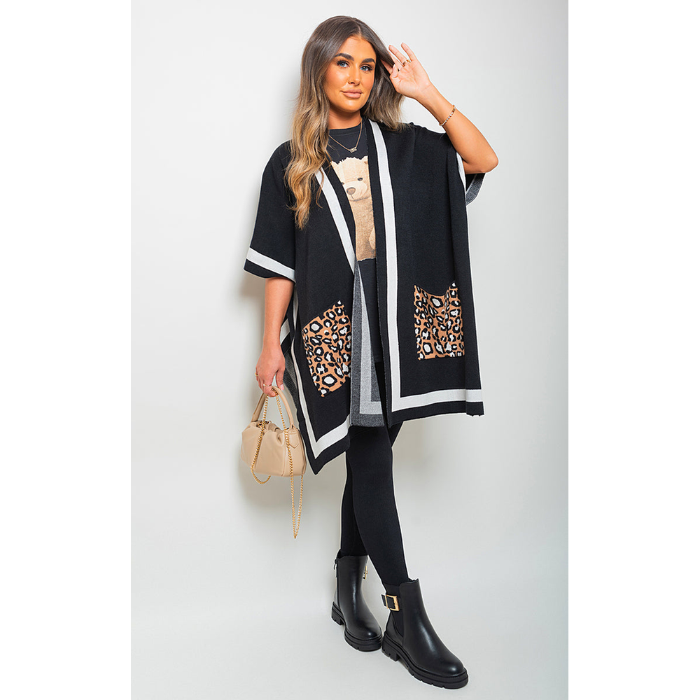 Leopard Pocket Wrap Knitted Cardigan