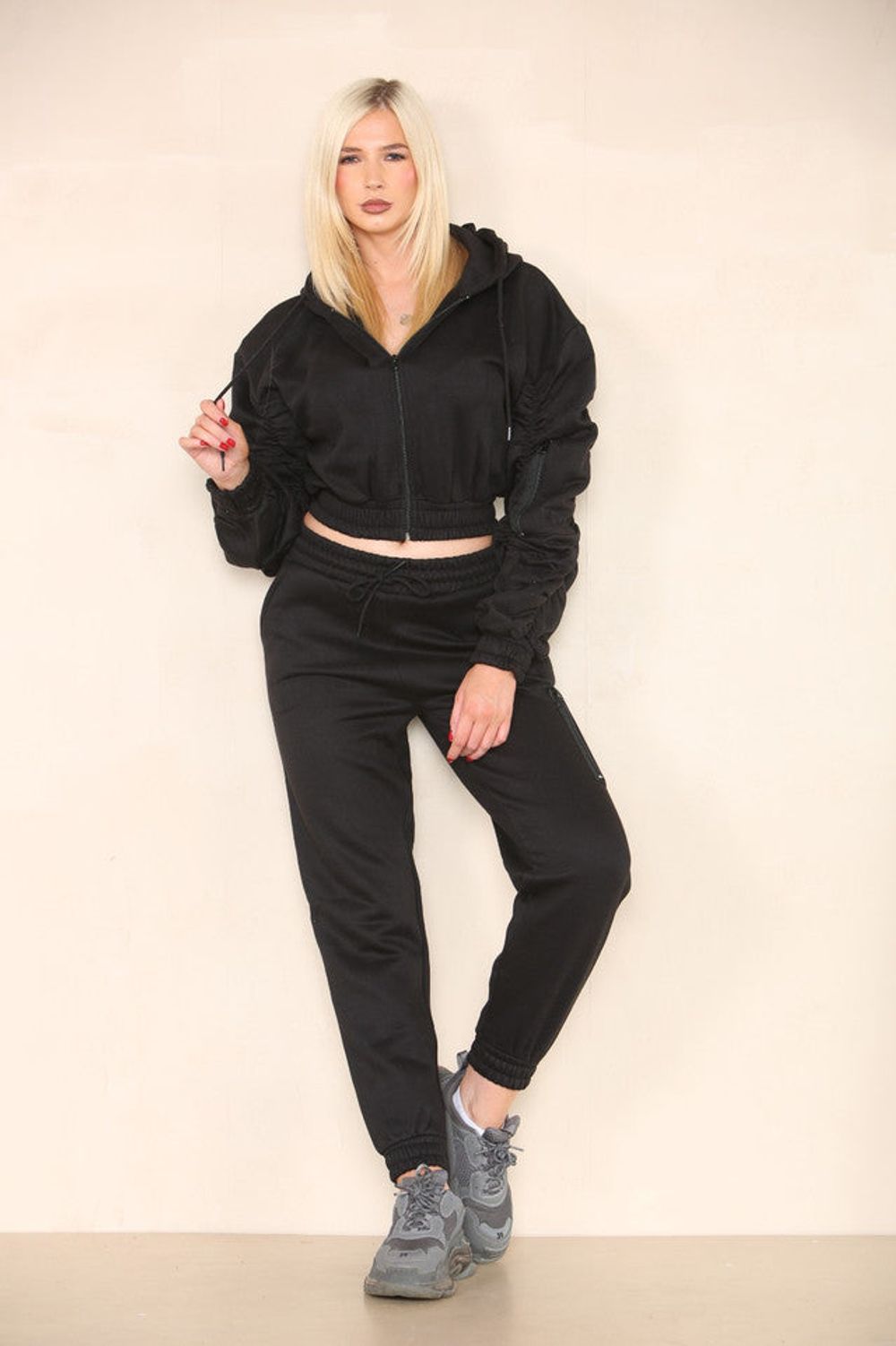 Rouched Zip Cargo Side Pocket Tracksuit